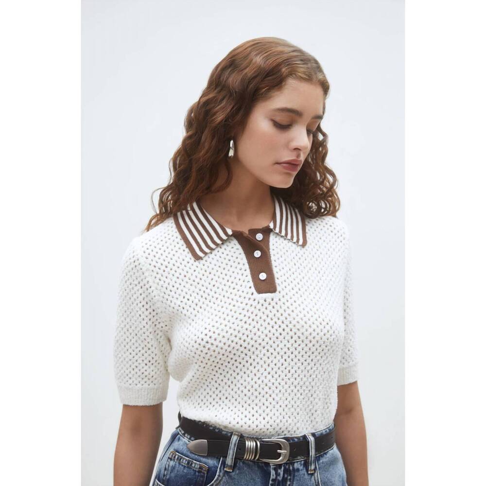 NEW SUNCOO perigue two-tone polo jumper in off white